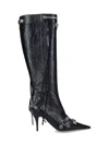 Balenciaga Cagole White Pointed High-boots With Studs And Buckles In Leather Woman In Black