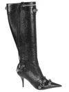 Balenciaga Cagole Leather Pointy-toe Boots In Black