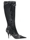 Balenciaga Cagole Printed Leather Knee Boots In Black