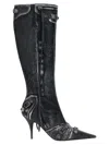Balenciaga Cagole White Pointed High-boots With Studs And Buckles In Leather Woman In Black
