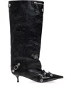 Balenciaga Cagole Wide Boot L50 Low Heels Boots In Black Leather In Black