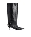 Balenciaga Cagole Wide Boot L50 Low Heels Boots In Black Leather In Black