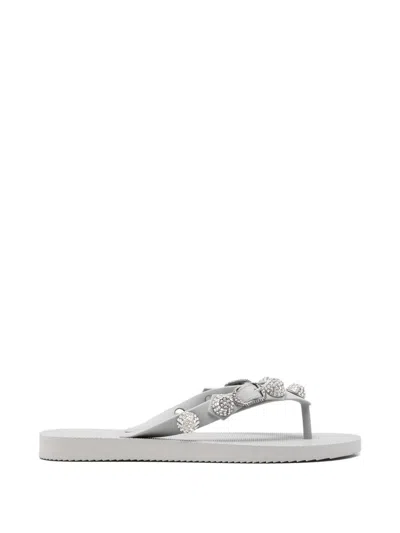 Balenciaga Cagole Crystal-embellished Flip-flops In Gray