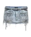 Balenciaga Studded Denim Cagole Mini Skirt In Gray