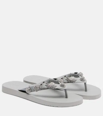 Balenciaga Cagole Embellished Thong Sandals In Gray