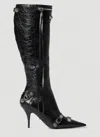 Balenciaga Cagole White Pointed High-boots With Studs And Buckles In Leather Woman In Black