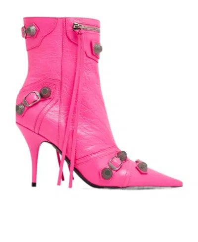 Balenciaga Cagole Leather Ankle Boots In Pink
