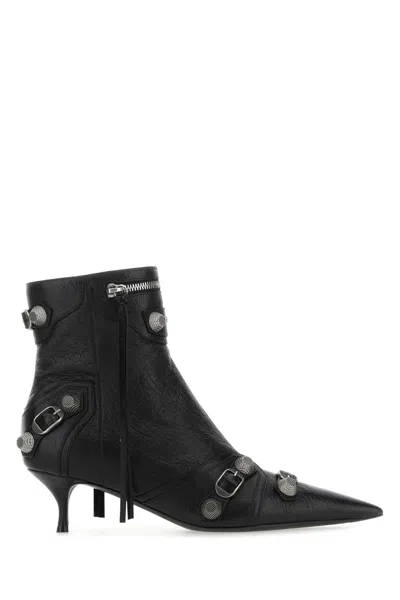 Balenciaga Cagole Leather Ankle Boots With 5 Cm Heel In Black
