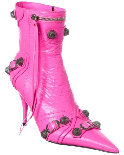 Balenciaga Cagole Leather Bootie In Pink