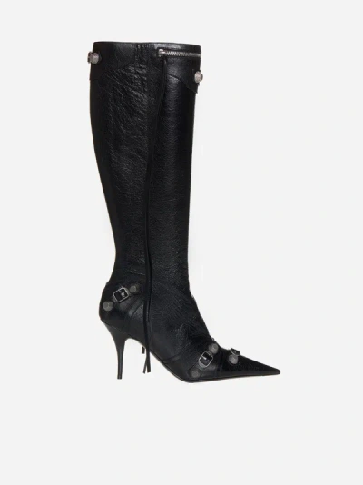 Balenciaga Cagole 皮质高跟高筒靴 In Black,silver