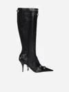 Balenciaga Cagole Leather Pointy-toe Boots In Black,silver