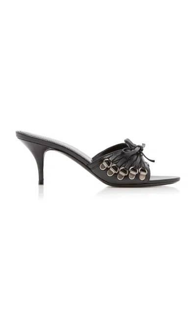 Balenciaga Cagole 70 Leather Sandals In Black
