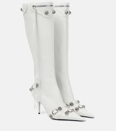 Balenciaga Cagole Leather Knee Boots With Stiletto Heel In White
