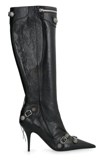 Balenciaga Cagole Leather Pointy-toe Boots In Black
