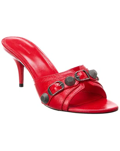 Balenciaga Cagole Lambskin Buckle Slide Sandals In Red