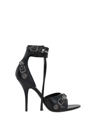 Balenciaga Le Cagole Leather Heel Sandals In Black
