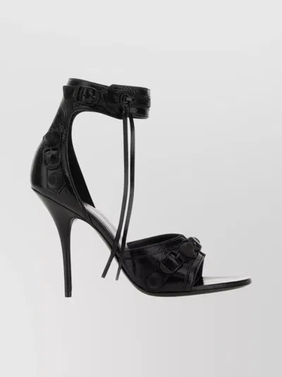 Balenciaga Cagole Leather Sandals Embossed Design In Black