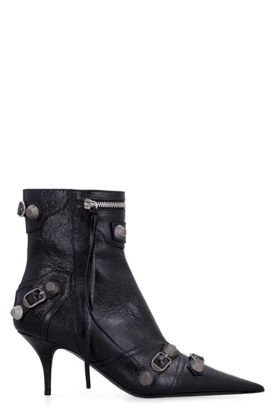 Balenciaga Pointed Toe Ankle Boots With Buckles And Studs In Black