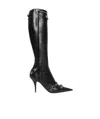 Balenciaga Cagole White Pointed High-boots With Studs And Buckles In Leather Woman In Black