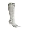 Balenciaga Cagole Leather Knee Boots With Stiletto Heel In White