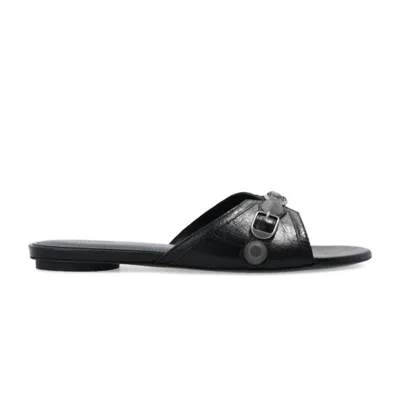 Balenciaga Cagole Embellished Textured-leather Sandals In Black