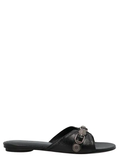 Balenciaga 10mm Cagole Leather Sandals In Black
