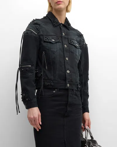 Balenciaga Cagole Shrunk Denim Jacket In Black