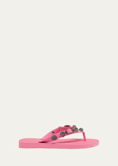 Balenciaga Cagole Studded Flip Flop Sandals In Pink