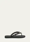 Balenciaga Women Black Rubber Cagole Thong Slippers In Blacksilver