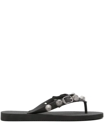 Balenciaga Cagole Thong Sandals In Black/crystall