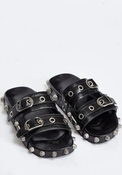 Pre-owned Balenciaga Cagole Studded Sandals In Black