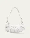 Balenciaga Cagole Studded Texture Leather Shoulder Bag In Optic White