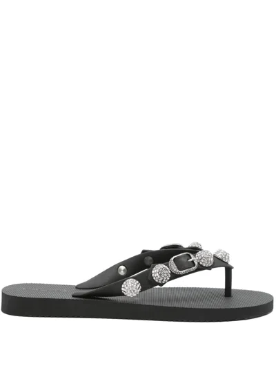 Balenciaga Women Black Rubber Cagole Thong Slippers In Multi