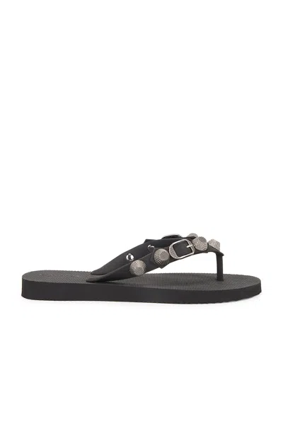 Balenciaga Cagole Thong Sandal In Black & Silver