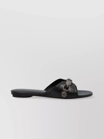 Balenciaga Cagole Embellished Textured-leather Sandals In Black