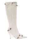 BALENCIAGA CAGOLE WHITE POINTED HIGH-BOOTS WITH STUDS AND BUCKLES IN LEATHER WOMAN