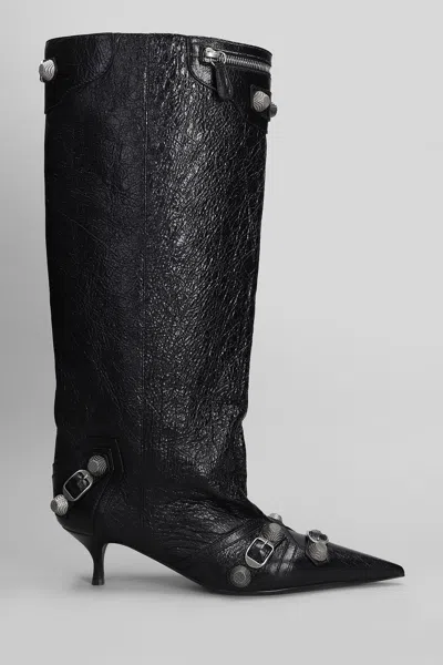 BALENCIAGA CAGOLE WIDE BOOT L50 LOW HEELS BOOTS IN BLACK LEATHER