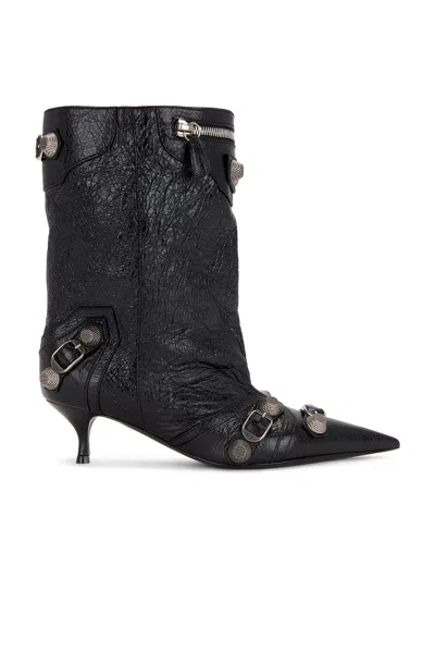 Balenciaga Womens Cagole Lambskin Buckle Zip Ankle Booties In Black
