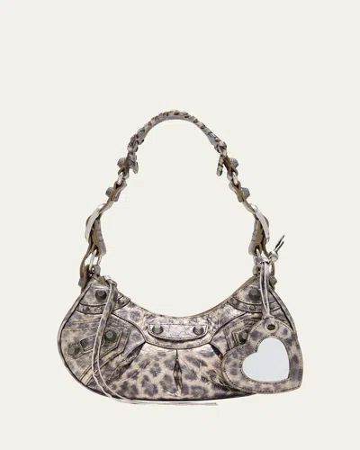Balenciaga Cagole Xs Leopard Stud Hobo Shoulder Bag In Brown