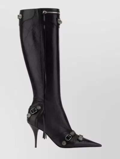 Balenciaga Brushed Leather Cagole Boots With Studs And Zips 10cm In Black