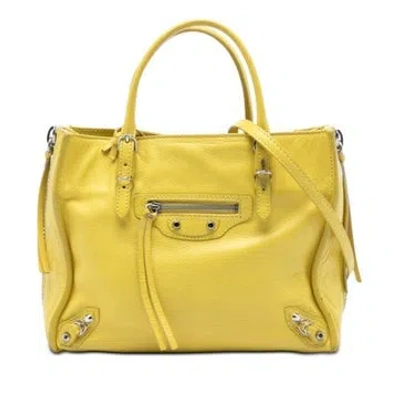 Pre-owned Balenciaga Calf Leather Mini Leather Papier A4 Zip Around Satchel In Yellow