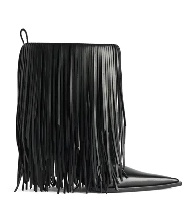 Balenciaga Calfskin Avenue Fringed Heeled Boots 90 In Black