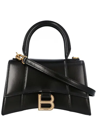 Balenciaga Hourglass Small Leather Top Handle Shoulder Bag In Black