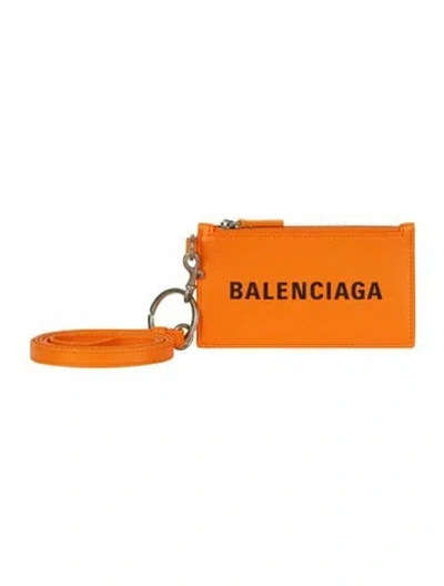 Pre-owned Balenciaga Calfskin Card Holder W/ Tags In Orange