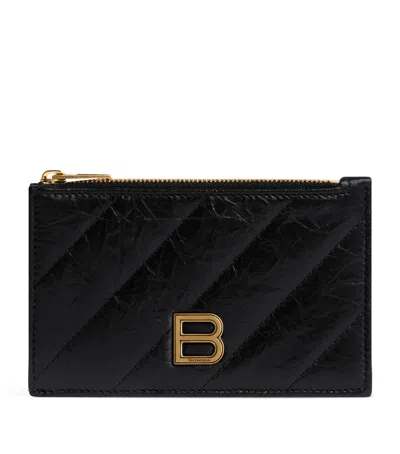 Balenciaga Calfskin Crush Card Holder In Black