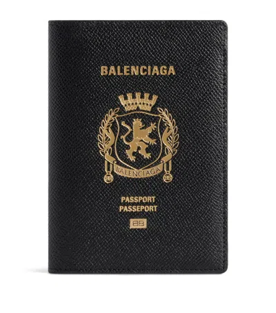 Balenciaga Calfskin Passport Holder In Black
