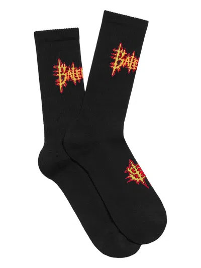 Balenciaga Logo-intarsia Ribbed-knit Socks In Black