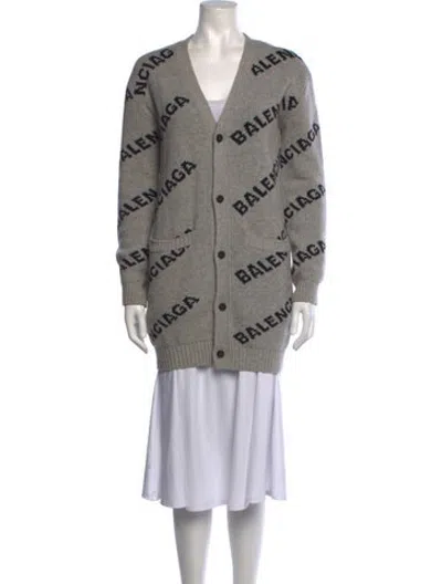 Pre-owned Balenciaga Camel Hair Graphic Print Sweater In Grey