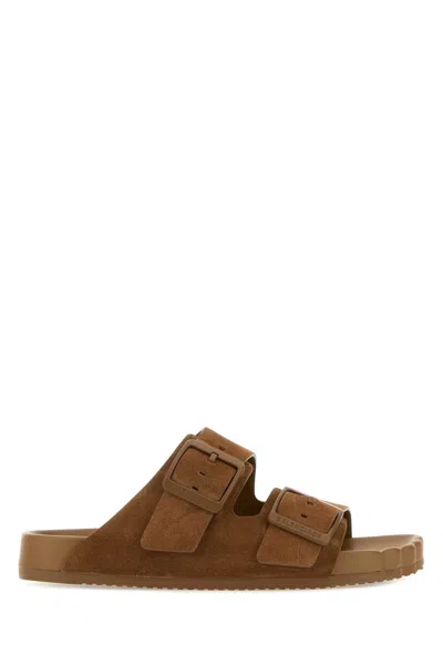 Balenciaga Camel Suede Sunday Slippers In Neutral