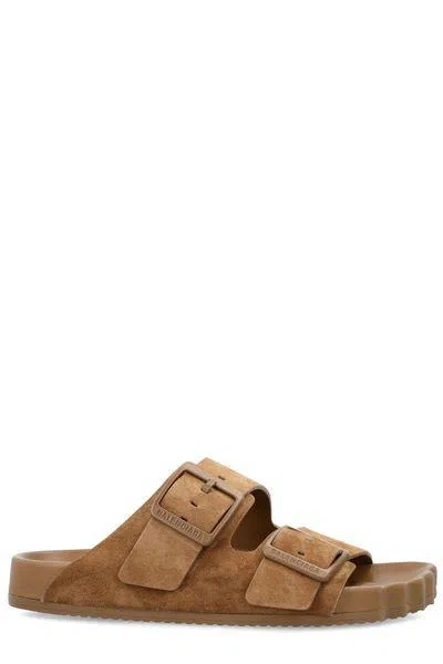 Balenciaga Camel Suede Sunday Slippers In Nude